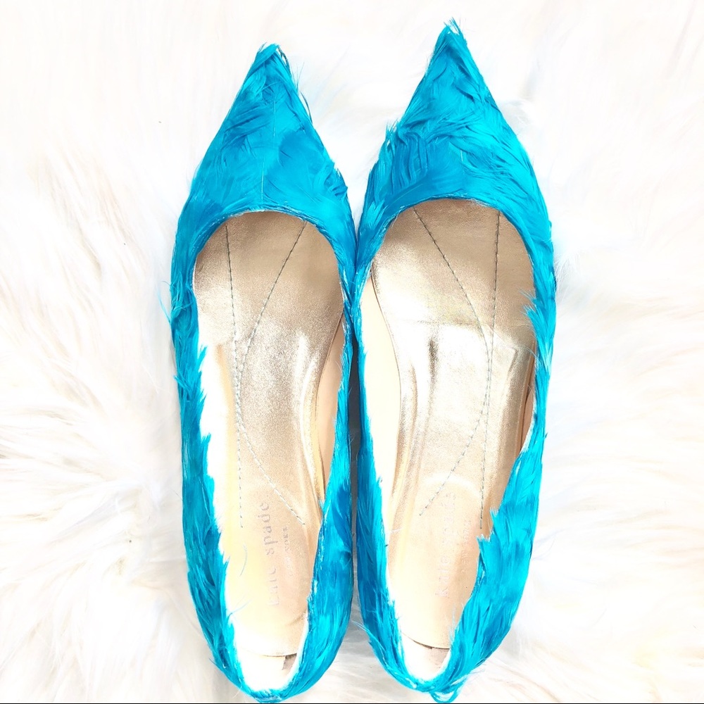 Like new teal feathered Kate Spade flats 7.5